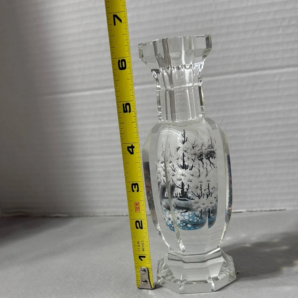 Vintage Collectible Reverse Painted Crystal Japanese Apple Blossom Gift Bud Vase
